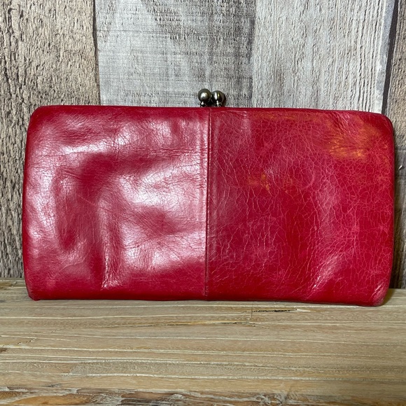 HOBO Handbags - Hobo International Dark Red Gold Tone Leather Clutch Kiss lock Wallet